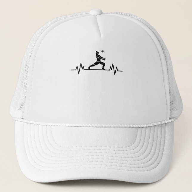 Volleyball Player Heartbeat Beach Funny Sport Gift Trucker Hat (Front)