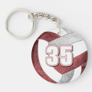 Volleyball player jersey number maroon grey key ring
