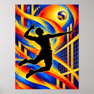 Volleyball Player Jumping for a Spike Silhouette Poster