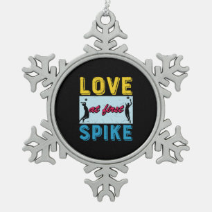 Volleyball Player Love At First Spike Snowflake Pewter Christmas Ornament