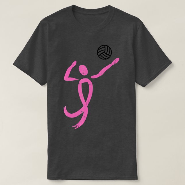 Volleyball Player Pink Ribbon Breast Cancer Awaren T-Shirt (Design Front)
