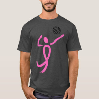 Volleyball Player Pink Ribbon Breast Cancer Awaren T-Shirt