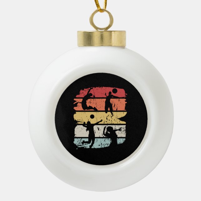 Volleyball Player Retro Ceramic Ball Christmas Ornament (Front)