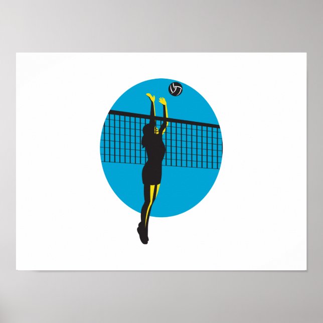 Volleyball Player Spiking Ball Retro Poster (Front)