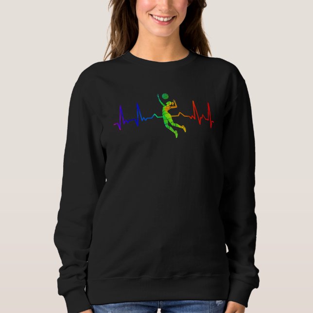 Volleyball Player Team Heartbeat Pulse Rainbow Vin Sweatshirt (Front)