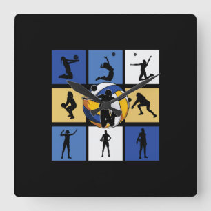 Volleyball Player Volleyball Circle Square Wall Clock
