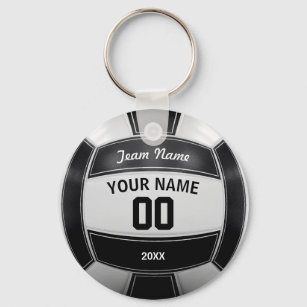 Volleyball Player's Name Year Team Black and White Key Ring