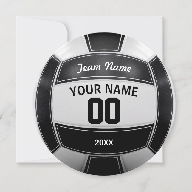 Volleyball Player's Name Year Team Black and White Thank You Card (Front)