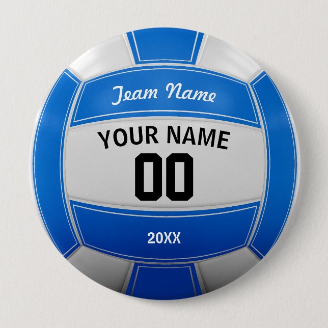 Volleyball Player's Name Year Team Blue 10 Cm Round Badge (Front)
