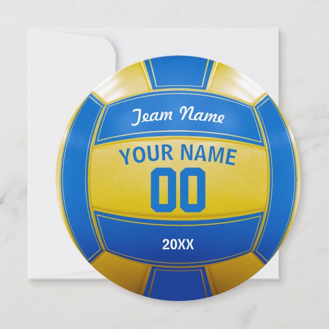 Volleyball Player's Name Year Team Blue and Yellow Thank You Card (Front)
