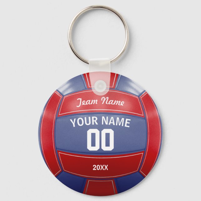 Volleyball Player's Name Year Team Red and Blue Key Ring (Front)
