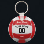 Volleyball Player's Name Year Team Red Key Ring<br><div class="desc">Need a unique idea to give to your Team? Personalised Red and White Volleyball design. Insert your Team Name,  Player's Name,  Jersey Number,  Year. These keychain make a unique team gift.</div>