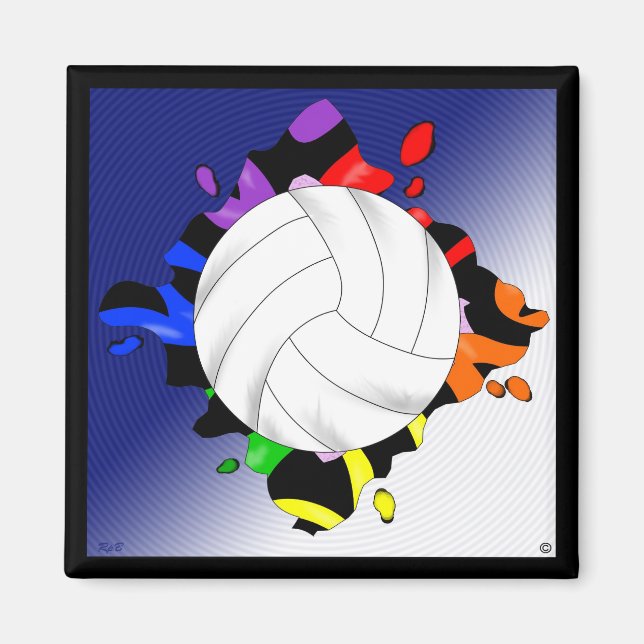 Volleyball Rainbow Splash Magnet (Front)