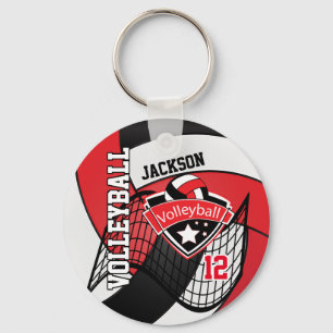 Volleyball 🏐 Red, Black & White Design Key Ring