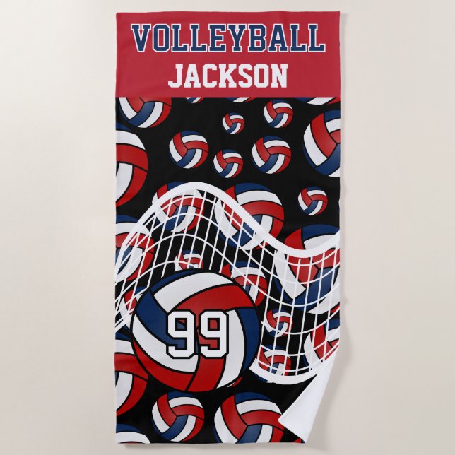 Volleyball - Red, White and Navy Blue Beach Towel (Front)