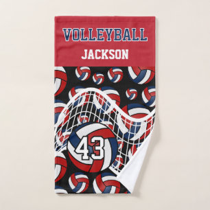 Volleyball - Red, White and Navy Blue Hand Towel