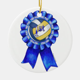 Volleyball Ribbons 1st Ceramic Ornament