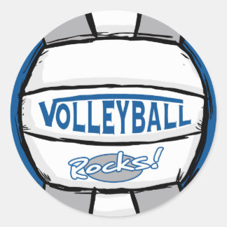 Volleyball Rocks Blue and Silver Classic Round Sticker
