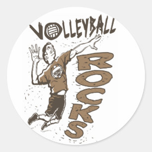Volleyball Rocks Brown Classic Round Sticker