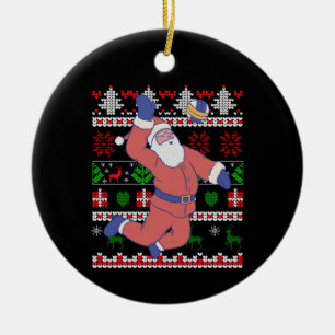 Volleyball Santa Claus Ugly Christmas Ceramic Ornament