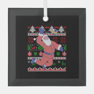 Volleyball Santa Claus Ugly Christmas Glass Tree Decoration