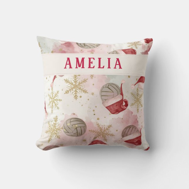 Volleyball Santa Hat Name Christmas   Cushion (Front)