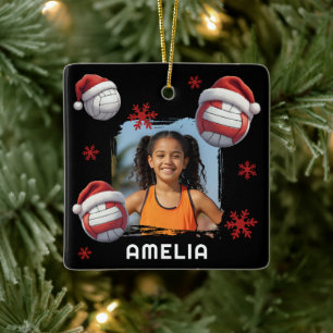 Volleyball Santa Hat Name Photo Christmas  Ceramic Ornament