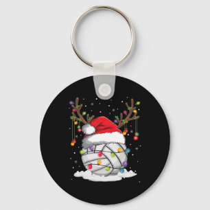 Volleyball Santa Hat Reindeer Christmas Lights Fun Key Ring