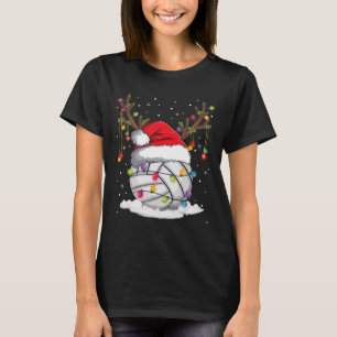 Volleyball Santa Hat Reindeer Christmas Lights Fun T-Shirt