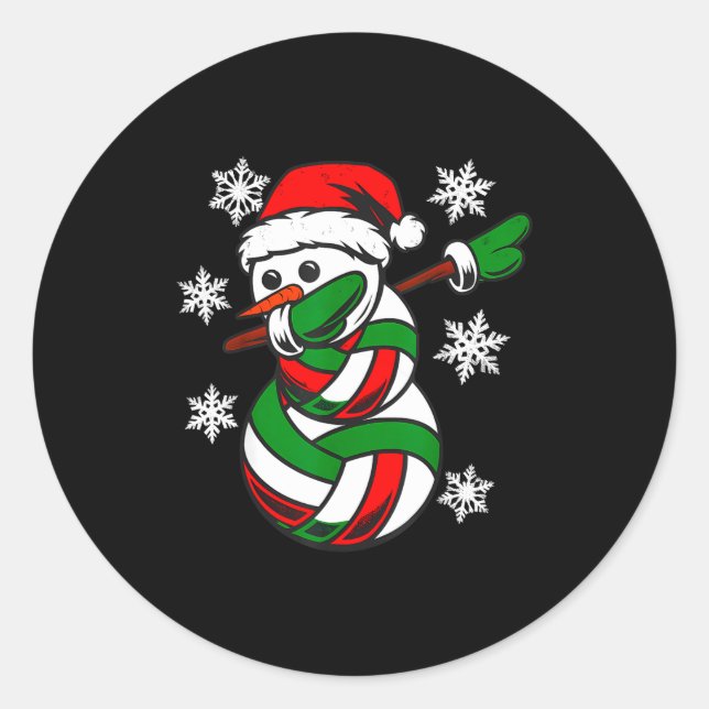 Volleyball Santa Hat Snowman Xmas Funny Volleyball Classic Round Sticker (Front)