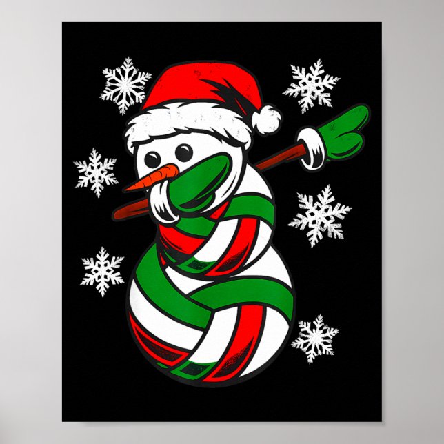 Volleyball Santa Hat Snowman Xmas Funny Volleyball Poster (Front)