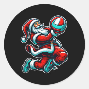 Volleyball Santa Xmas Tree Funny Christmas Player  Classic Round Sticker