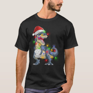 Volleyball Saurus Family Christmas Xmas Light Rex T-Shirt