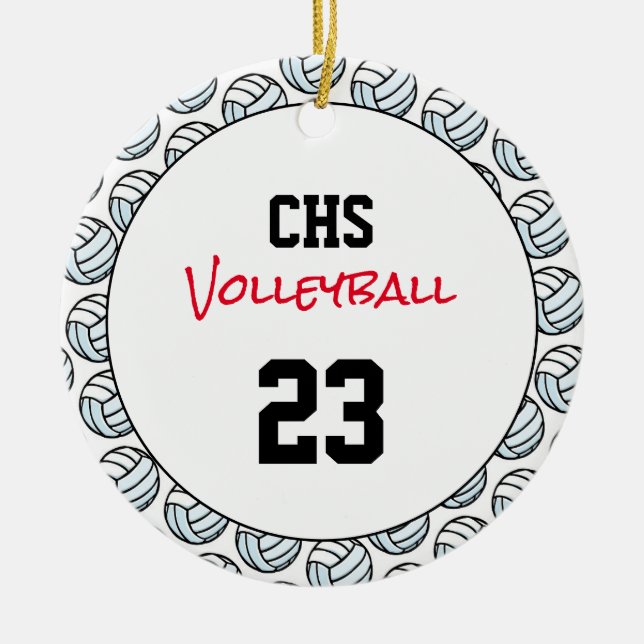 Volleyball School Team Sports Player NUMBER Fun Ceramic Ornament (Front)