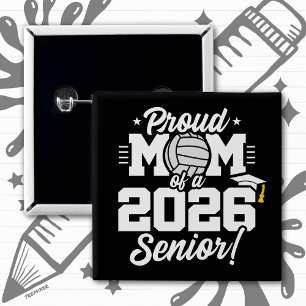Volleyball Senior Class 2026 Graduation Proud Mom 15 Cm Square Badge