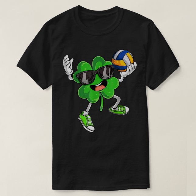 Volleyball Shamrock Lucky Clover Irish St Patricks T-Shirt (Design Front)