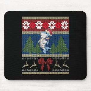 Volleyball Shark Ugly Sweater Christmas Lights San Mouse Pad