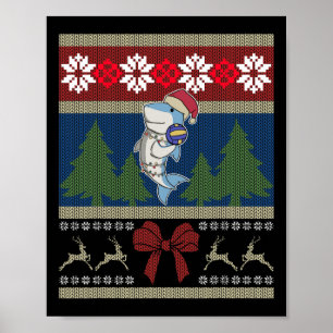 Volleyball Shark Ugly Sweater Christmas Lights San Poster