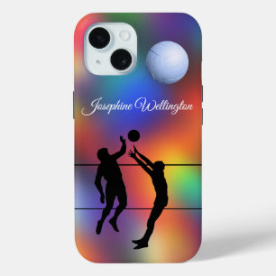 Volleyball Silhouette Players and Ball personalise iPhone 15 Case