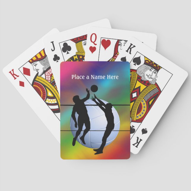 Volleyball silhouette Players and Ball personalise Playing Cards (Back)