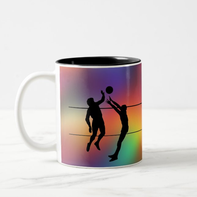 Volleyball Silhouette Players and Ball personalise Two-Tone Coffee Mug (Left)