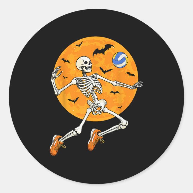 Volleyball Skeleton Soky Boys Halloween Volleyball Classic Round Sticker (Front)