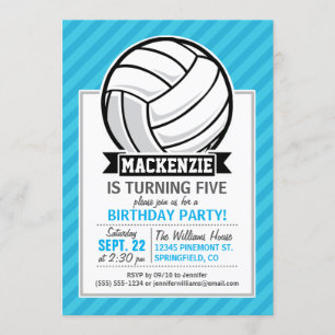 Volleyball; Sky Blue Stripes Invitation