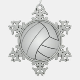 Volleyball Snowflake Pewter Christmas Ornament