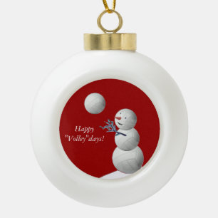 Volleyball Snowman Ceramic Ball Christmas Ornament