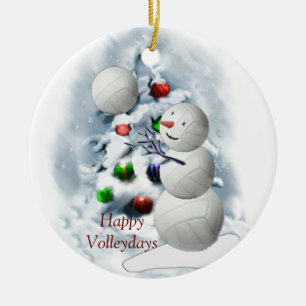 Volleyball Snowman Christmas Ceramic Ornament