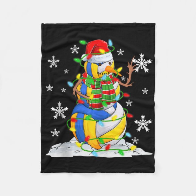 Volleyball Snowman Christmas Tree Lights Xma T Shi Fleece Blanket (Front)