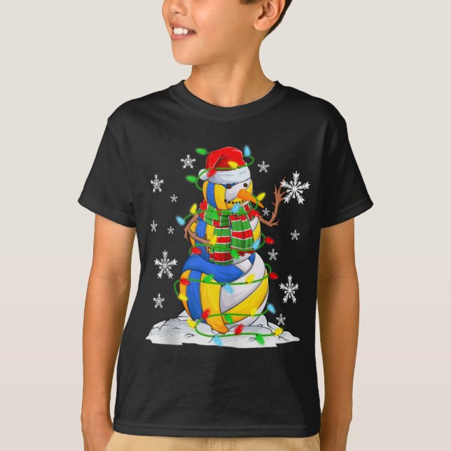 Volleyball Snowman Christmas Tree Lights Xma T Shi T-Shirt (Front)