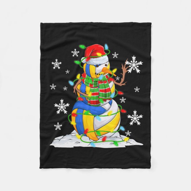 Volleyball Snowman Christmas Tree Lights Xmas Pjs  Fleece Blanket (Front)