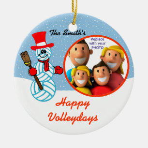 Volleyball Snowman Family Photo Ornament